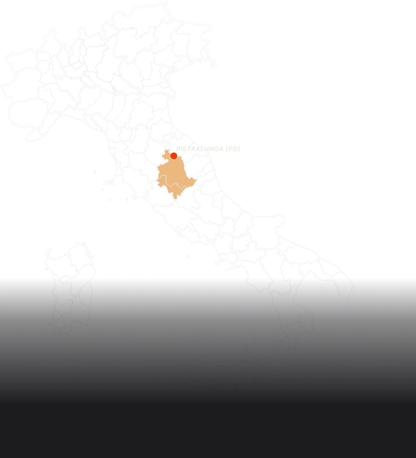 Cartina geografica italiana che evidenzia Pietralunga, sede e territorio d'eccellenza di Giuliano Tartufi.